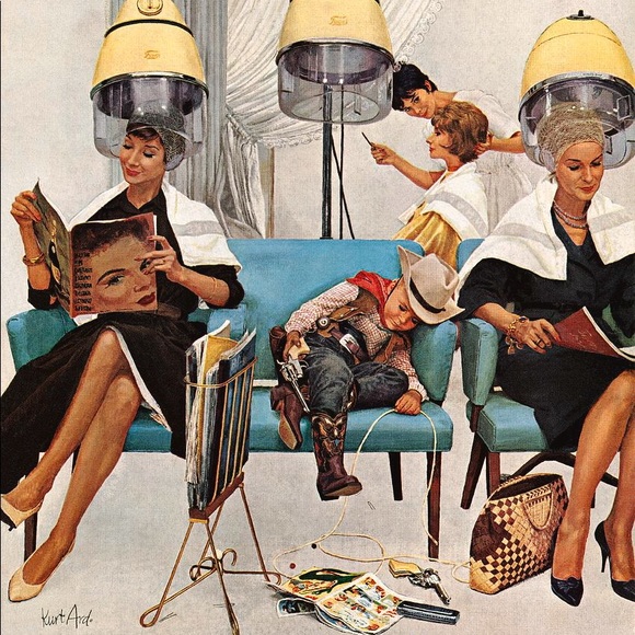 Kurt Ard - Cowboy Asleep In Beauty Salon - 20x20 inch throw cushion - Picture 1 of 8